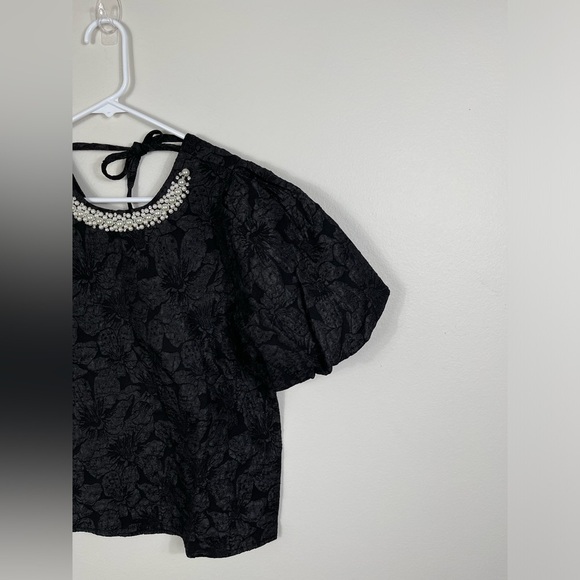 Black Elegant Textured Top With Pearls Women's Events Casual Size S NWOT - Picture 4 of 14